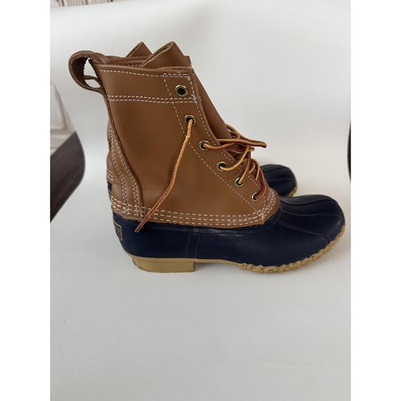 L.L.Bean Bean Boots Womens Size 8 Brown Navy Leather Duck Boots Maine Made - Picture 8 of 9